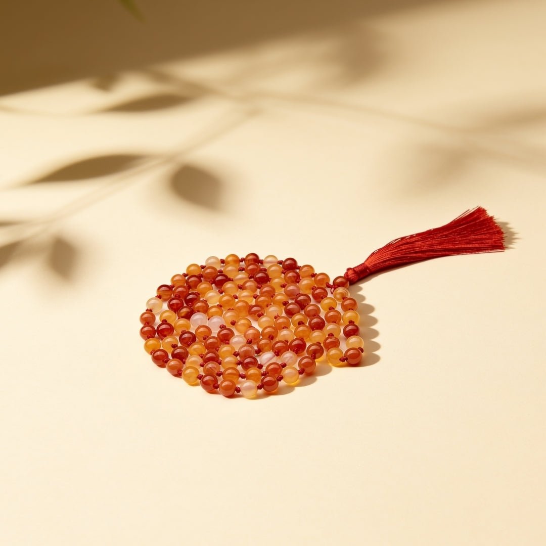 Natural Red Carnelian Necklace Japa Mala 108 + 1 Bead (Knotted) - plusvalueindia