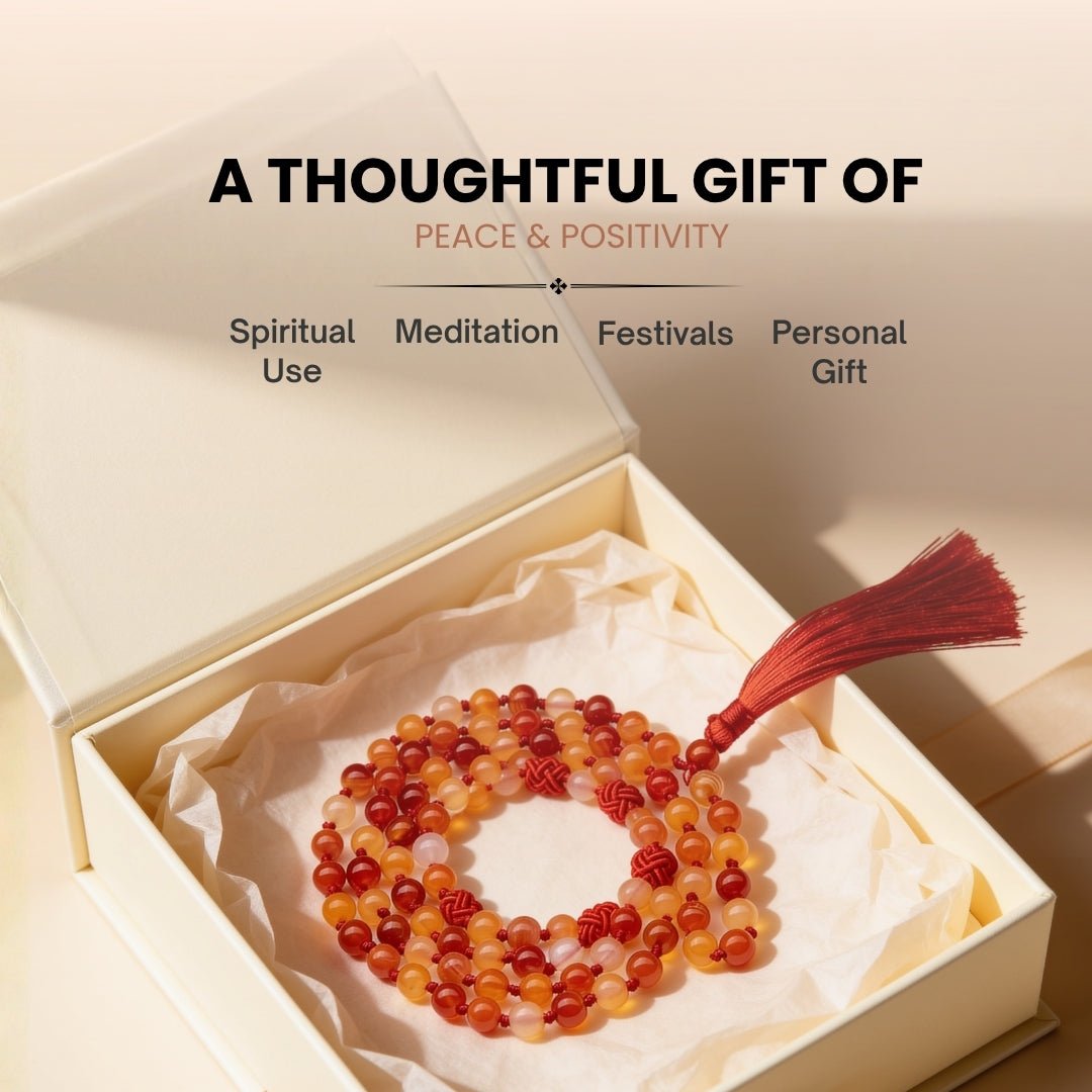 Natural Red Carnelian Necklace Japa Mala 108 + 1 Bead (Knotted) - plusvalueindia