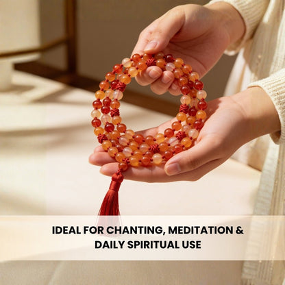 Natural Red Carnelian Necklace Japa Mala 108 + 1 Bead (Knotted) - plusvalueindia