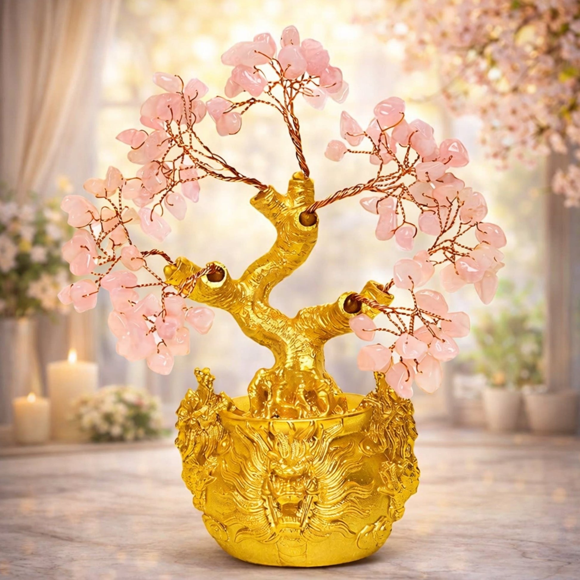 Rose Quartz Crystal Tree for Love & Self - Love Handmade Feng Shui for Peaceful Home Healing Crystal Money Tree Showpiece for Bedroom, Study Table & Vastu Gift - plusvalueindia