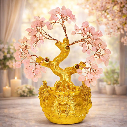 Rose Quartz Crystal Tree for Love & Self - Love Handmade Feng Shui for Peaceful Home Healing Crystal Money Tree Showpiece for Bedroom, Study Table & Vastu Gift - plusvalueindia