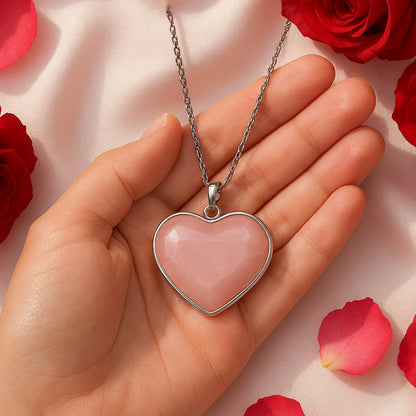 Rose Quartz Heart Pendant Silver Cap