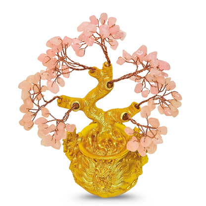 Rose Quartz Crystal Tree for Love & Self - Love Handmade Feng Shui for Peaceful Home Healing Crystal Money Tree Showpiece for Bedroom, Study Table & Vastu Gift - plusvalueindia
