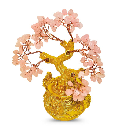 Rose Quartz Crystal Tree for Love & Self - Love Handmade Feng Shui for Peaceful Home Healing Crystal Money Tree Showpiece for Bedroom, Study Table & Vastu Gift - plusvalueindia