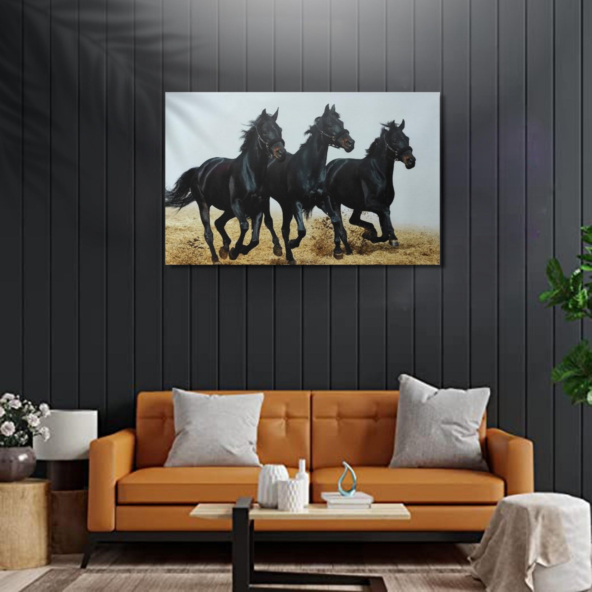 Running-Three-Black-Horses-Right-Side-Canvas-Print
