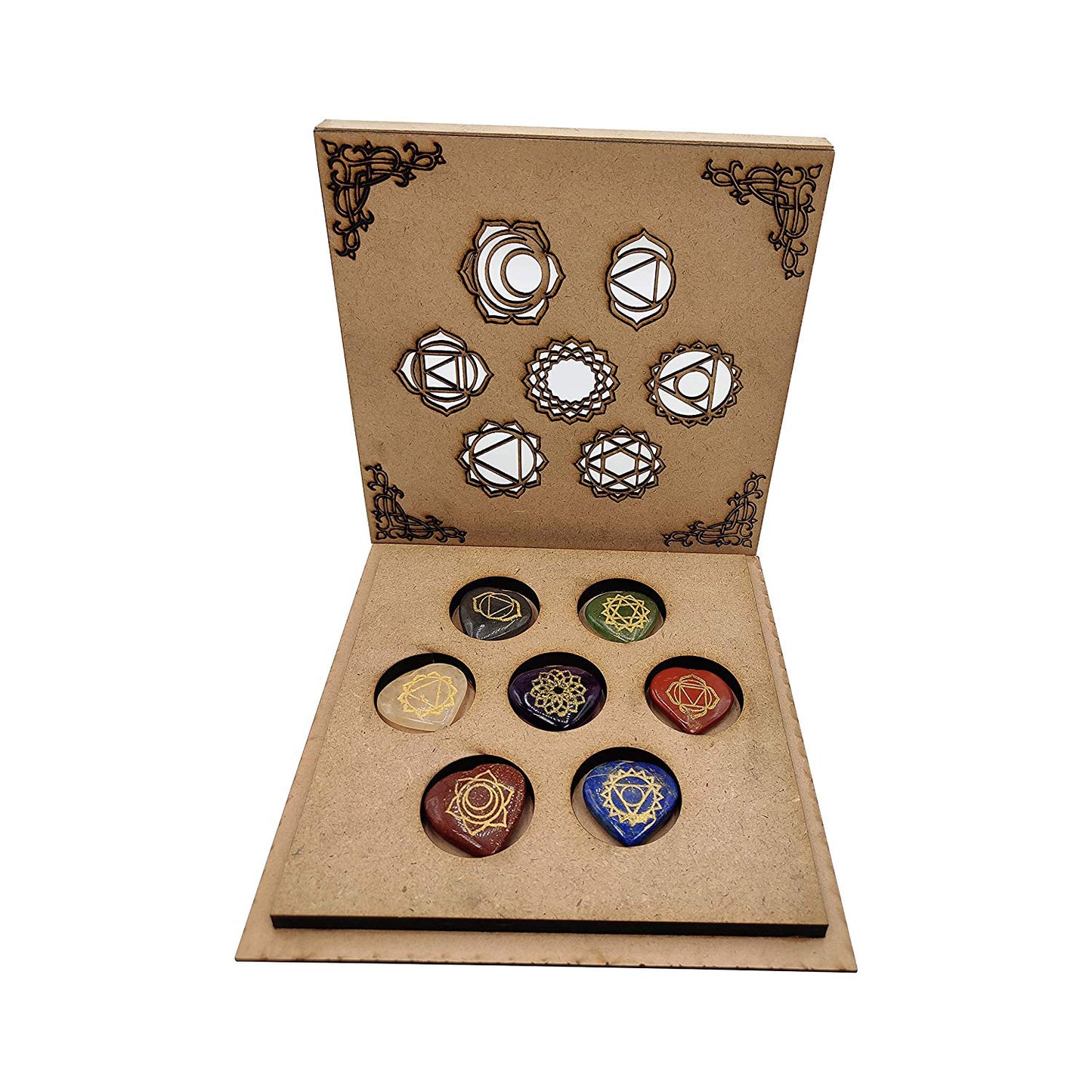Seven Chakra Reiki Symbol Healing Stone With Reiki Symbol Wooden Box