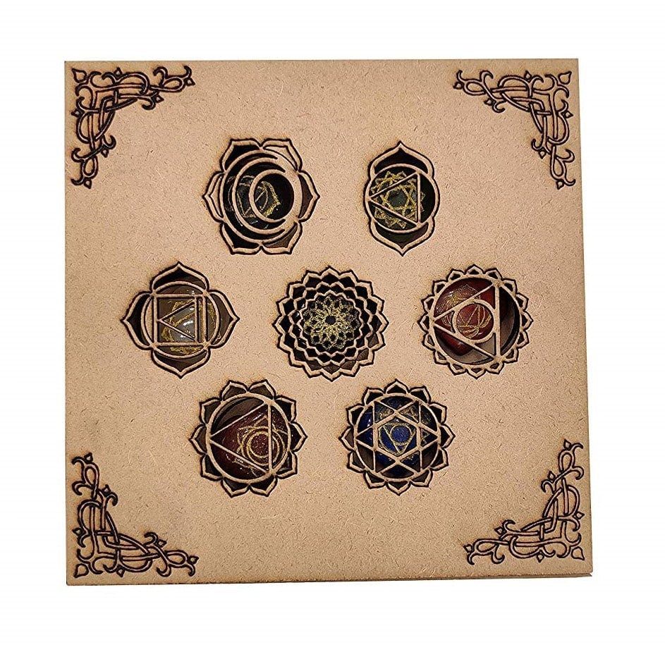 Seven Chakra Reiki Symbol Healing Stone With Reiki Symbol Wooden Box
