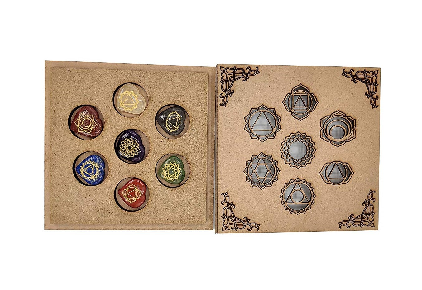 Seven Chakra Reiki Symbol Healing Stone With Reiki Symbol Wooden Box