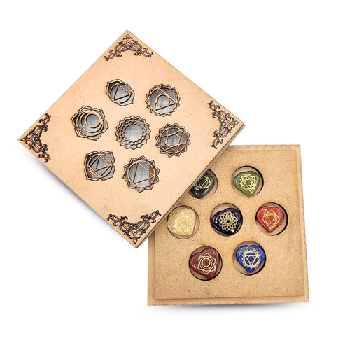Seven Chakra Reiki Symbol Healing Stone With Reiki Symbol Wooden Box