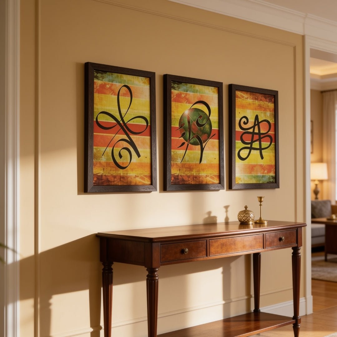 Three Paintings - Abundance, Prosperity & Health-Zibu Symbol Canvas Prints - plusvalueindia