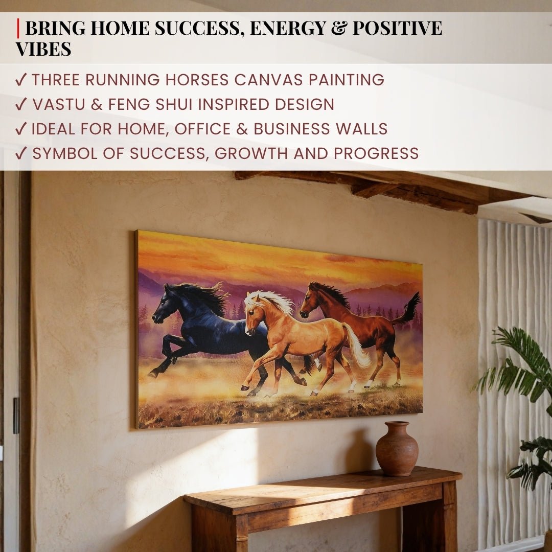 Running Horses - Vastu & Feng Shui Canvas Print, Paintings For Home Living Room & Bedroom Decor - plusvalueindia