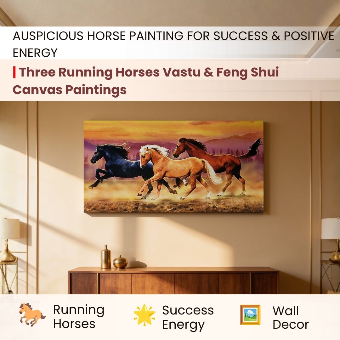 Running Horses - Vastu & Feng Shui Canvas Print, Paintings For Home Living Room & Bedroom Decor - plusvalueindia
