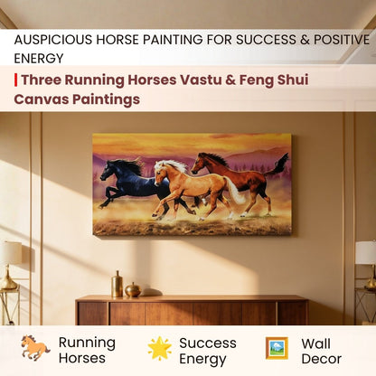 Running Horses - Vastu & Feng Shui Canvas Print, Paintings For Home Living Room & Bedroom Decor - plusvalueindia