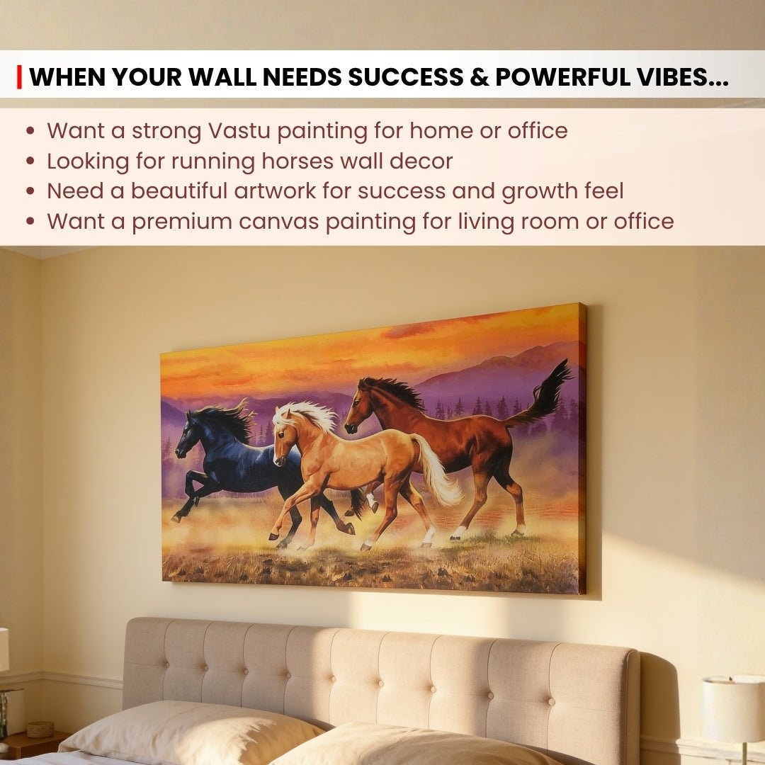 Running Horses - Vastu & Feng Shui Canvas Print, Paintings For Home Living Room & Bedroom Decor - plusvalueindia