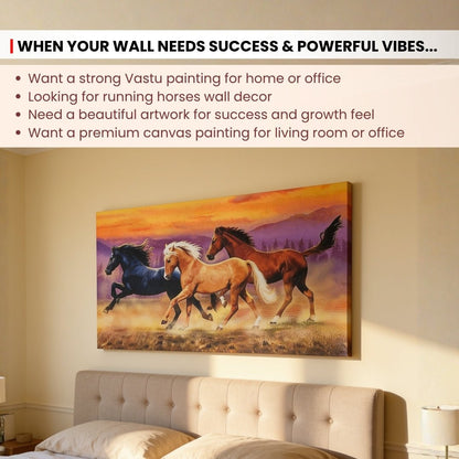Running Horses - Vastu & Feng Shui Canvas Print, Paintings For Home Living Room & Bedroom Decor - plusvalueindia