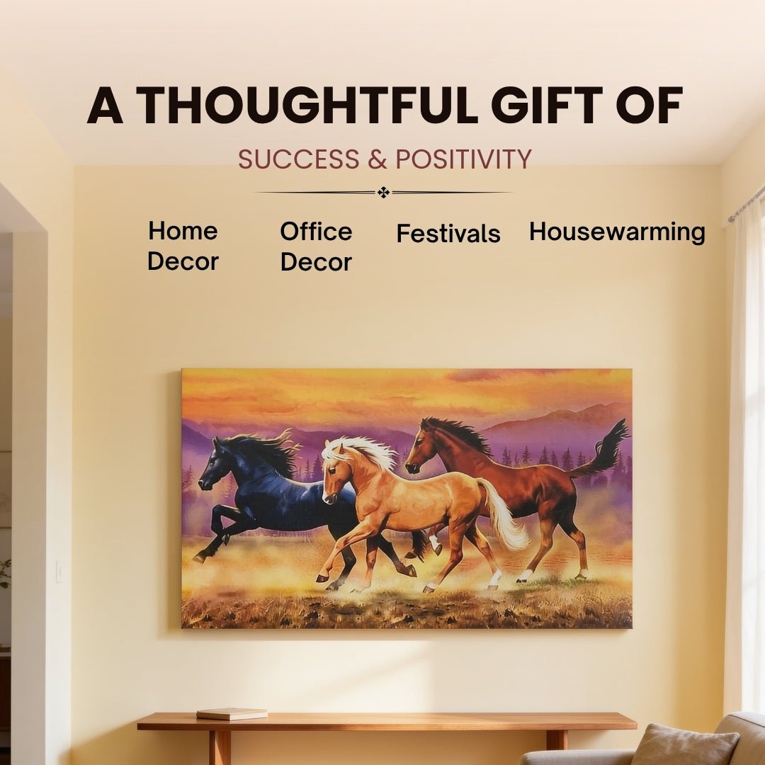 Running Horses - Vastu & Feng Shui Canvas Print, Paintings For Home Living Room & Bedroom Decor - plusvalueindia