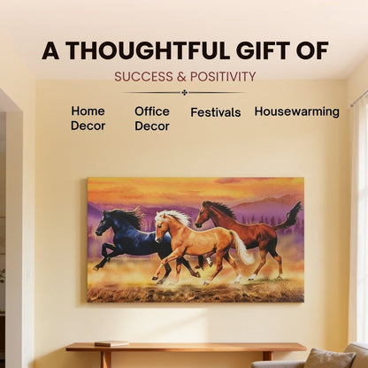 Running Horses - Vastu & Feng Shui Canvas Print, Paintings For Home Living Room & Bedroom Decor - plusvalueindia