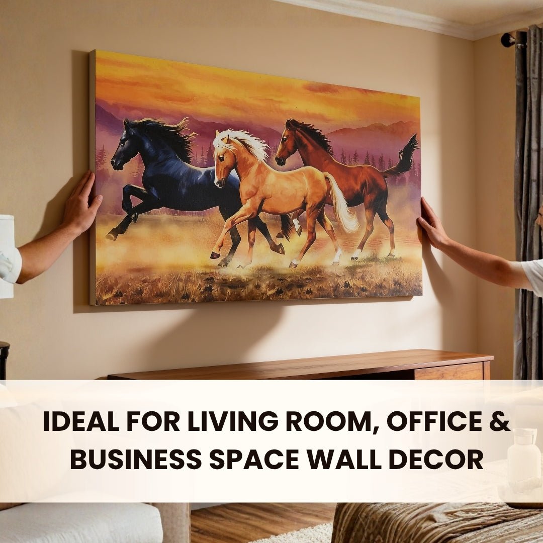 Running Horses - Vastu & Feng Shui Canvas Print, Paintings For Home Living Room & Bedroom Decor - plusvalueindia