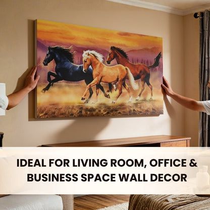 Running Horses - Vastu & Feng Shui Canvas Print, Paintings For Home Living Room & Bedroom Decor - plusvalueindia