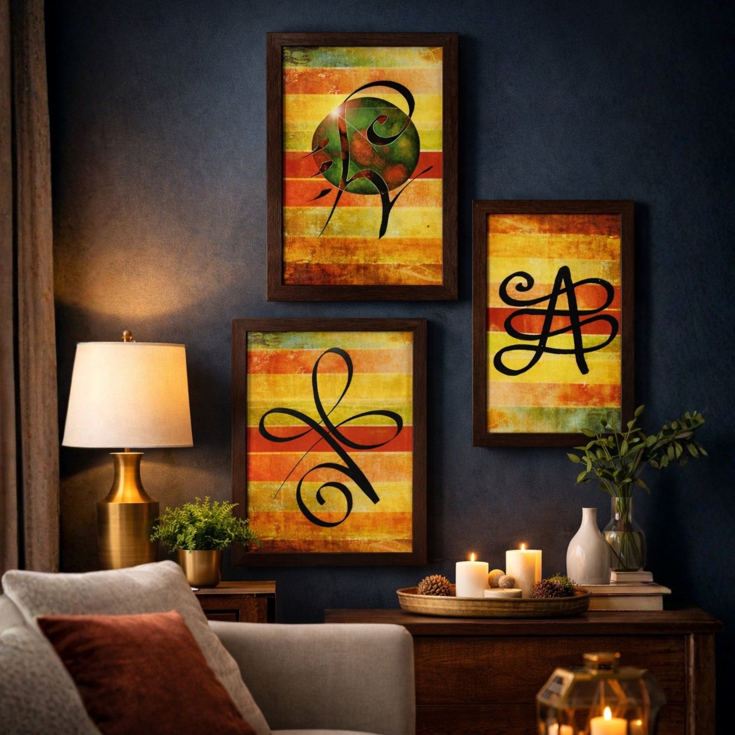Three Paintings - Abundance, Prosperity & Health - Zibu Symbol Canvas Prints - plusvalueindia