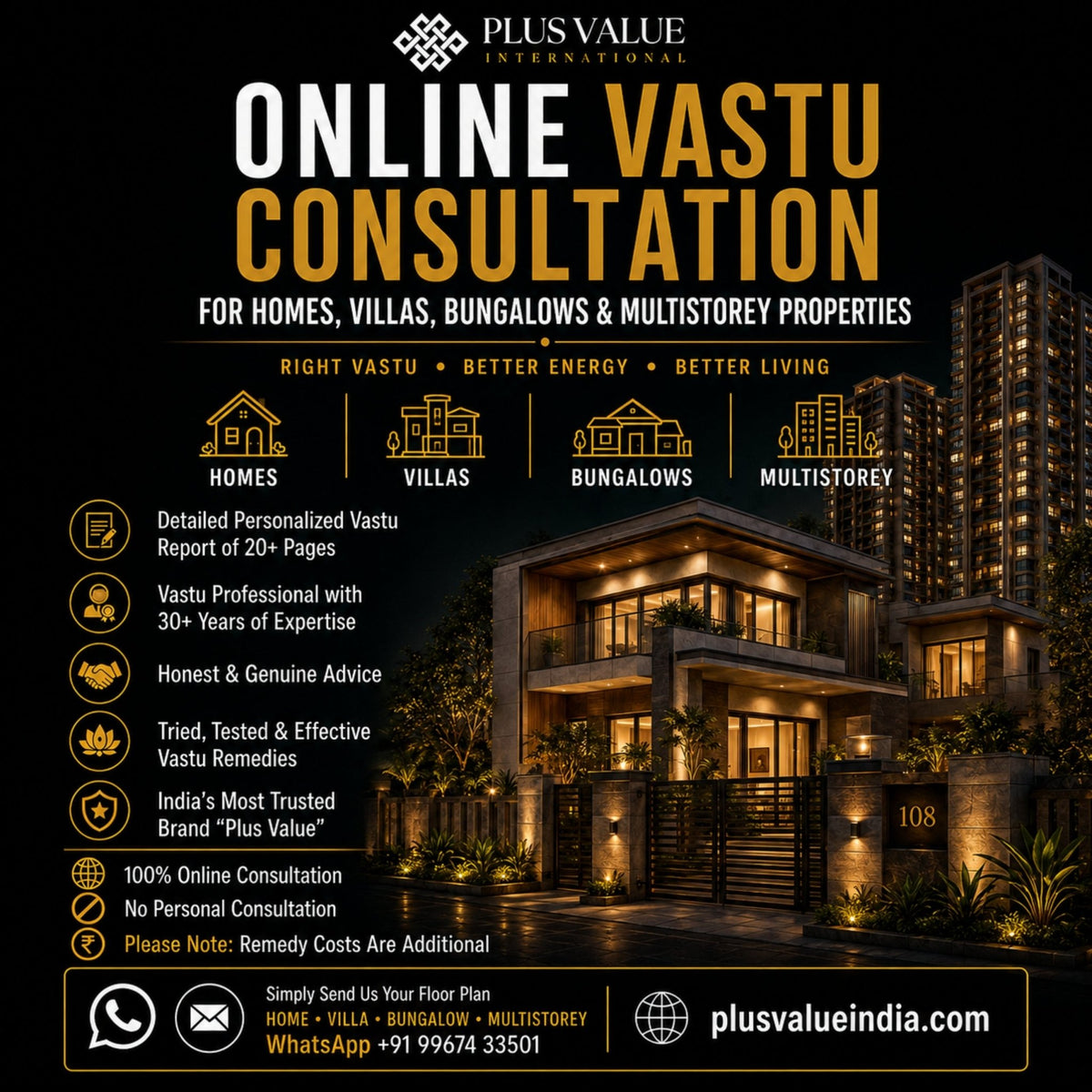 online Vastu consultation for villas, bungalows and row houses via email and WhatsApp