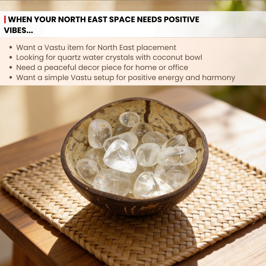 Vastu North East Quartz Water Crystals in Coconut Bowl - plusvalueindia