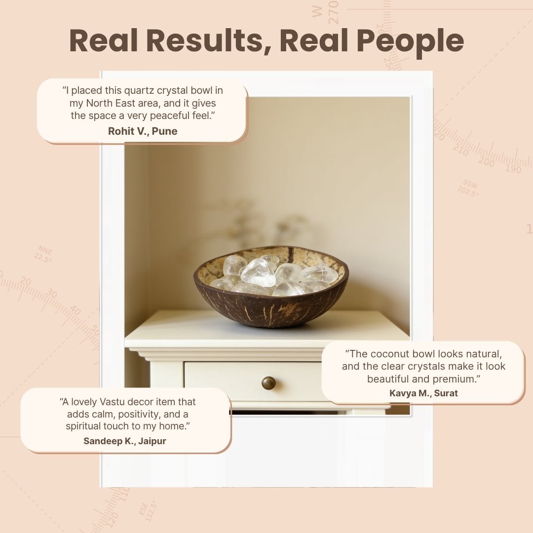 Vastu North East Quartz Water Crystals in Coconut Bowl - plusvalueindia