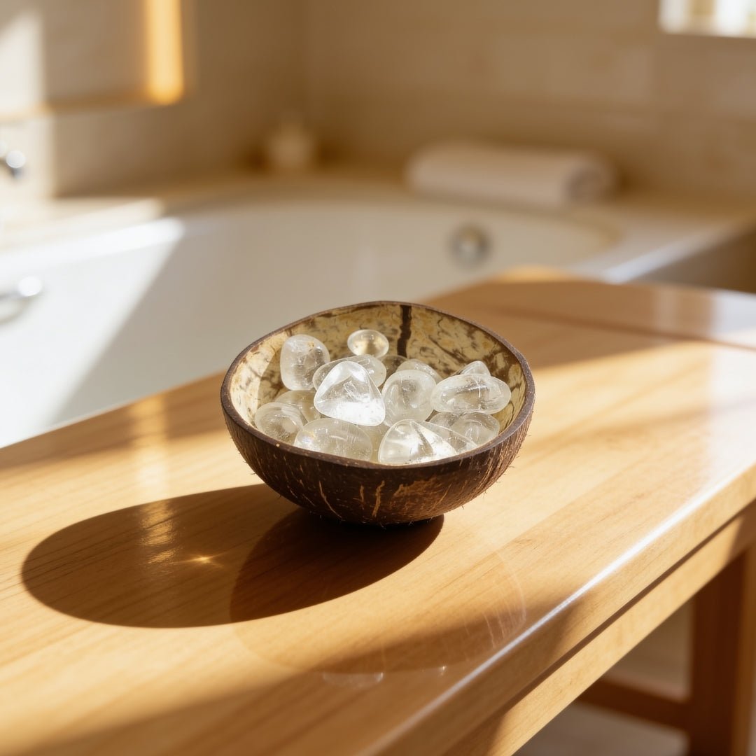 Vastu North East Quartz Water Crystals in Coconut Bowl - plusvalueindia