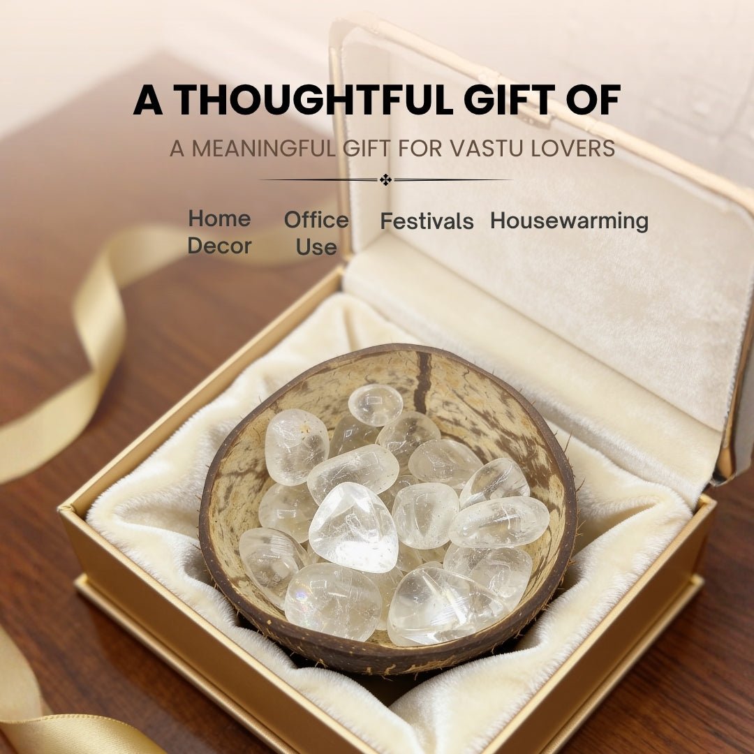 Vastu North East Quartz Water Crystals in Coconut Bowl - plusvalueindia