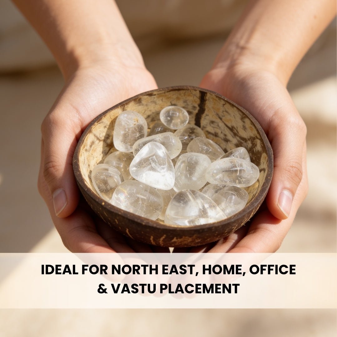 Vastu North East Quartz Water Crystals in Coconut Bowl - plusvalueindia