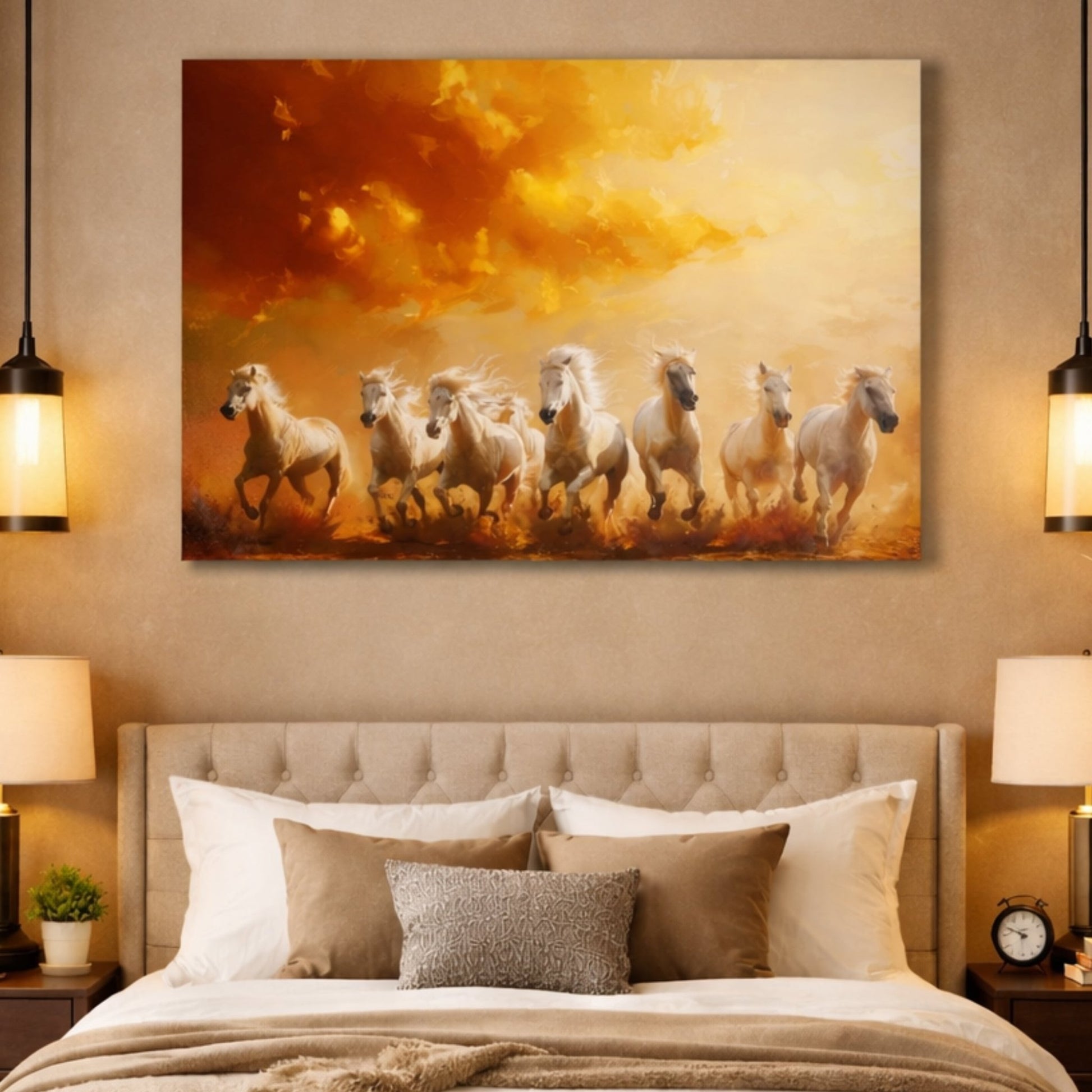 White Running Horses - Exclusive canvas print as per Feng Shui - plusvalueindia