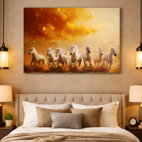 White Running Horses - Exclusive canvas print as per Feng Shui - plusvalueindia