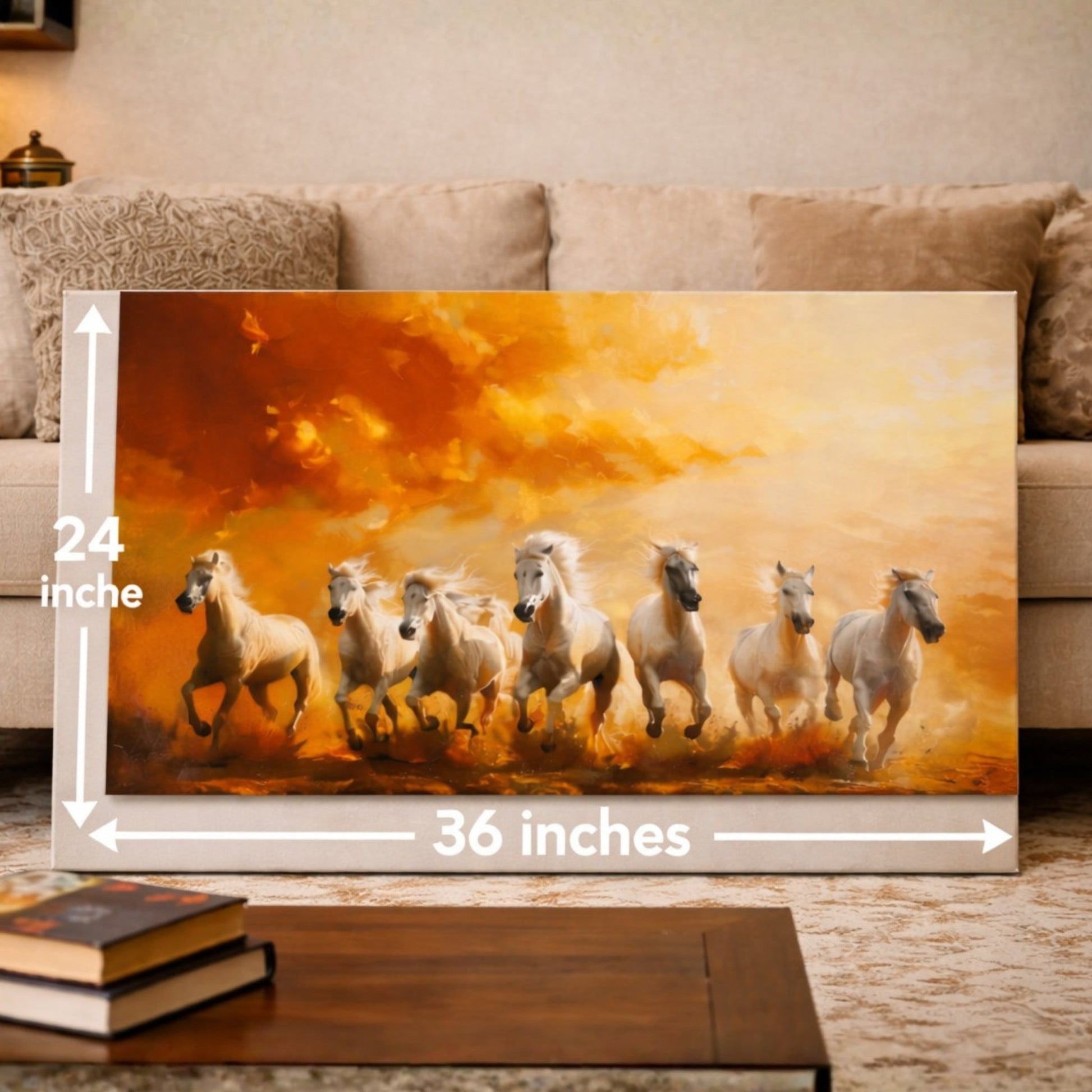 White Running Horses - Exclusive canvas print as per Feng Shui - plusvalueindia