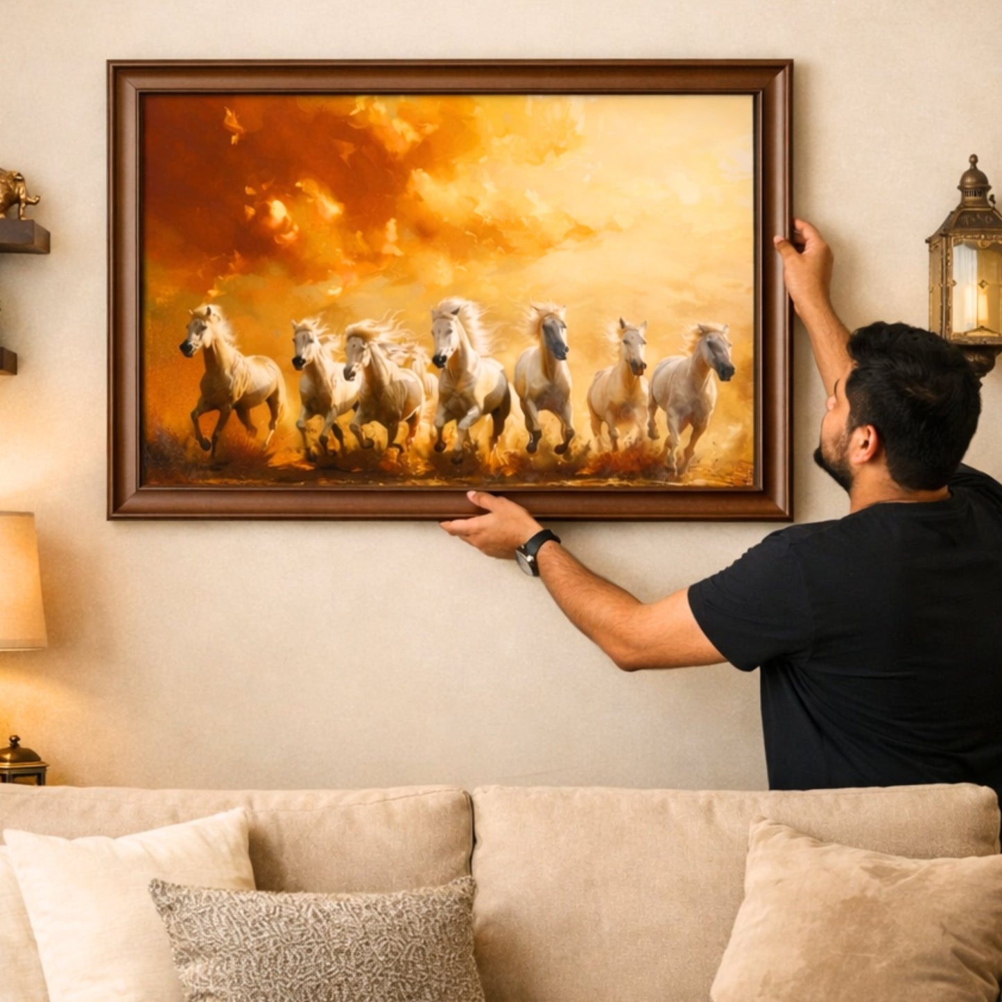 White Running Horses - Exclusive canvas print as per Feng Shui - plusvalueindia
