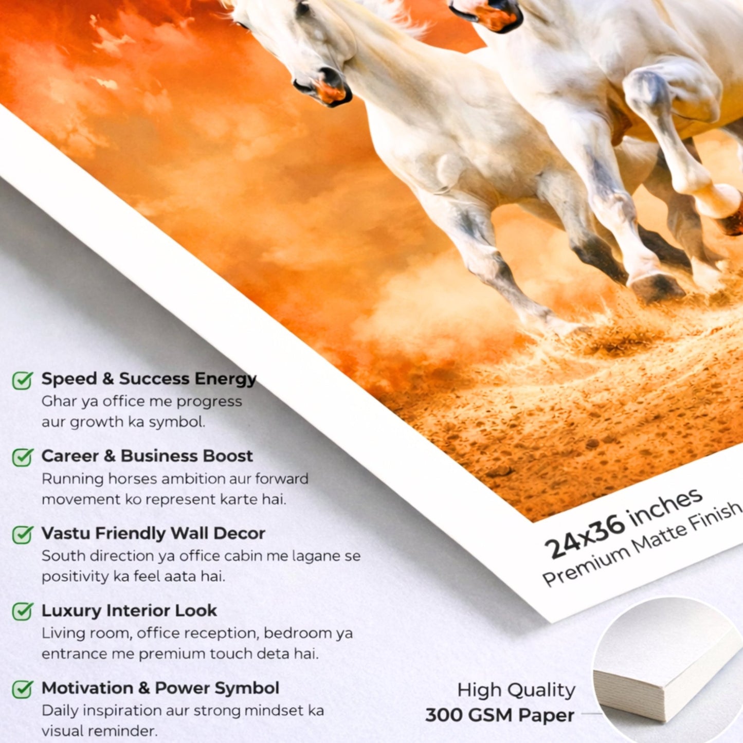 White Running Horses - Exclusive canvas print as per Feng Shui - plusvalueindia