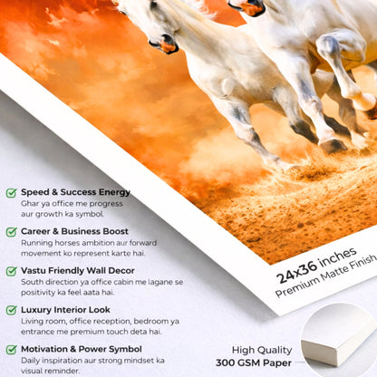 White Running Horses - Exclusive canvas print as per Feng Shui - plusvalueindia