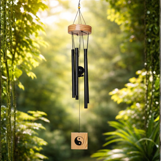 Feng Shui Metal Wind Chime Five 5 Rods Pipes Windchime for Home Office Positive Energy for Balcony Bedroom Excellent Sound [30inch / 76cm, Black Colour]
