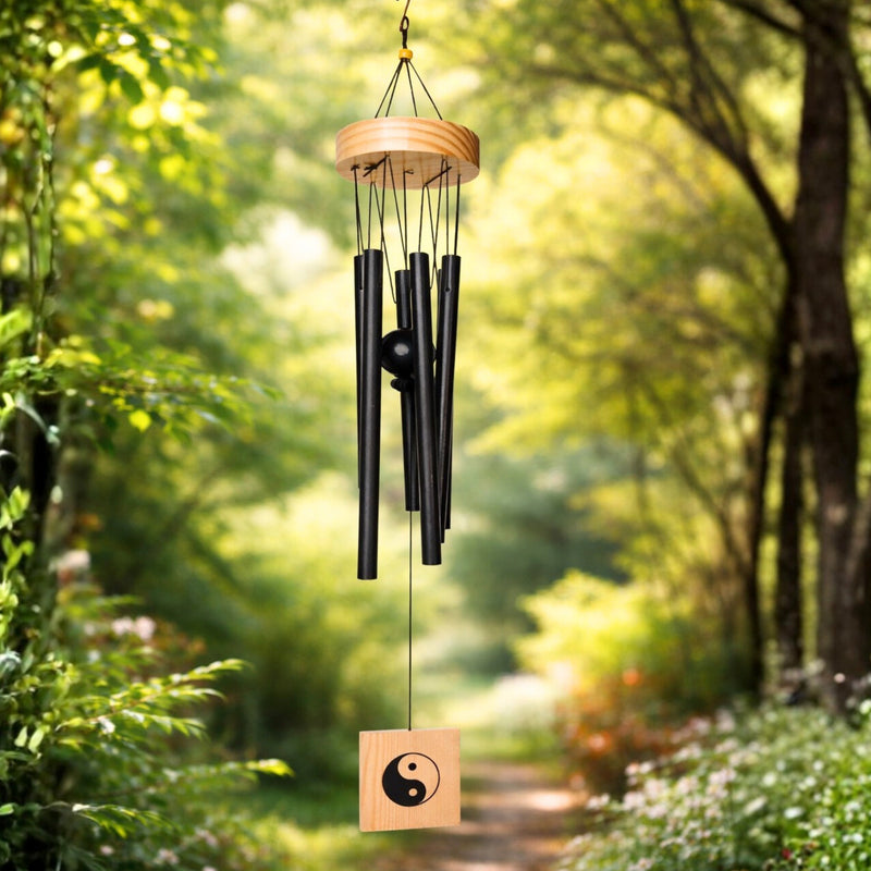 Feng Shui Metal Wind Chime Six 6 Rods Pipes Windchime for Home Office Positive Energy for Balcony Bedroom Excellent Sound [30inch / 76cm, Black Colour]