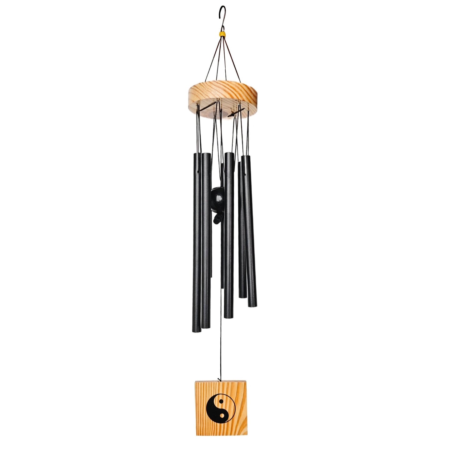 Feng Shui Metal Wind Chime Seven 7 Rods Pipes Windchime for Home Office Positive Energy for Balcony Bedroom Excellent Sound [29.5inch / 75cm, Black Colour] - plusvalueindia