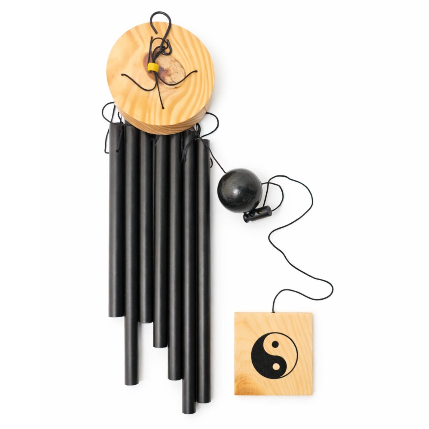 Feng Shui Metal Wind Chime Seven 7 Rods Pipes Windchime for Home Office Positive Energy for Balcony Bedroom Excellent Sound [29.5inch / 75cm, Black Colour] - plusvalueindia