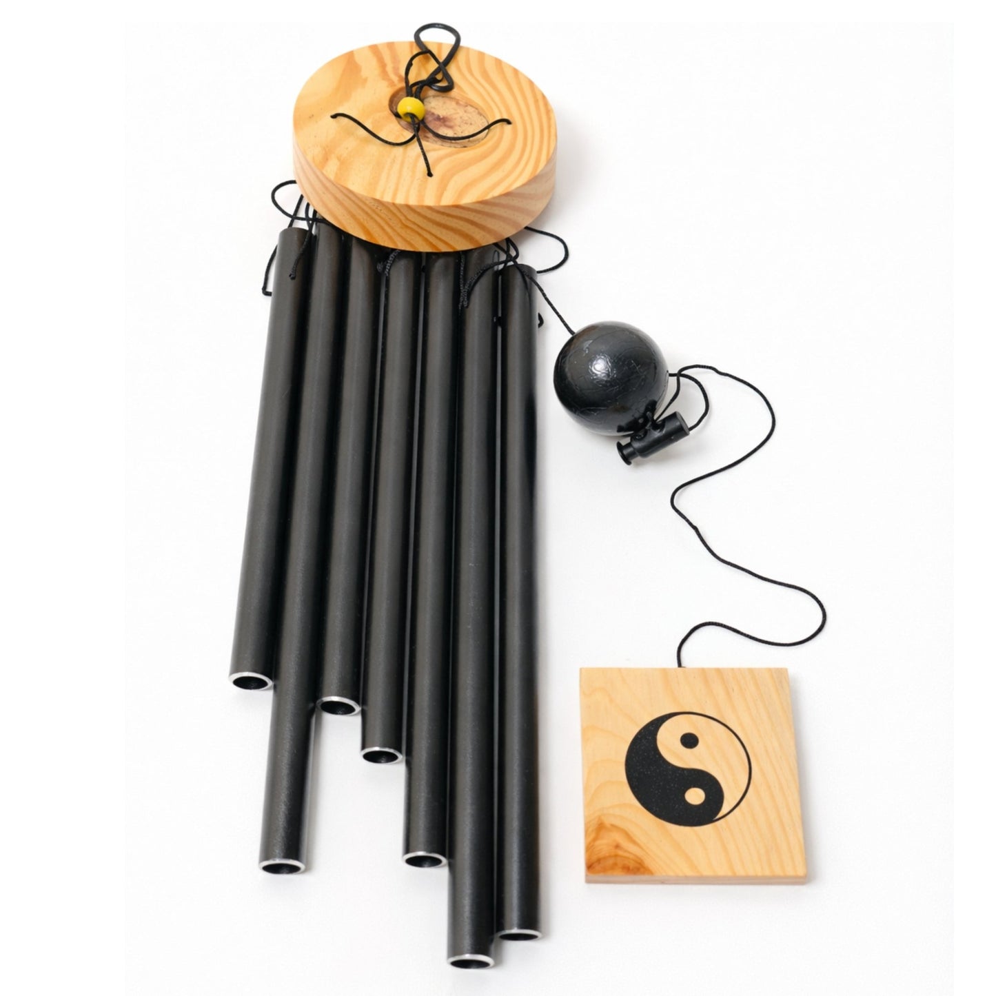 Feng Shui Metal Wind Chime Seven 7 Rods Pipes Windchime for Home Office Positive Energy for Balcony Bedroom Excellent Sound [29.5inch / 75cm, Black Colour] - plusvalueindia