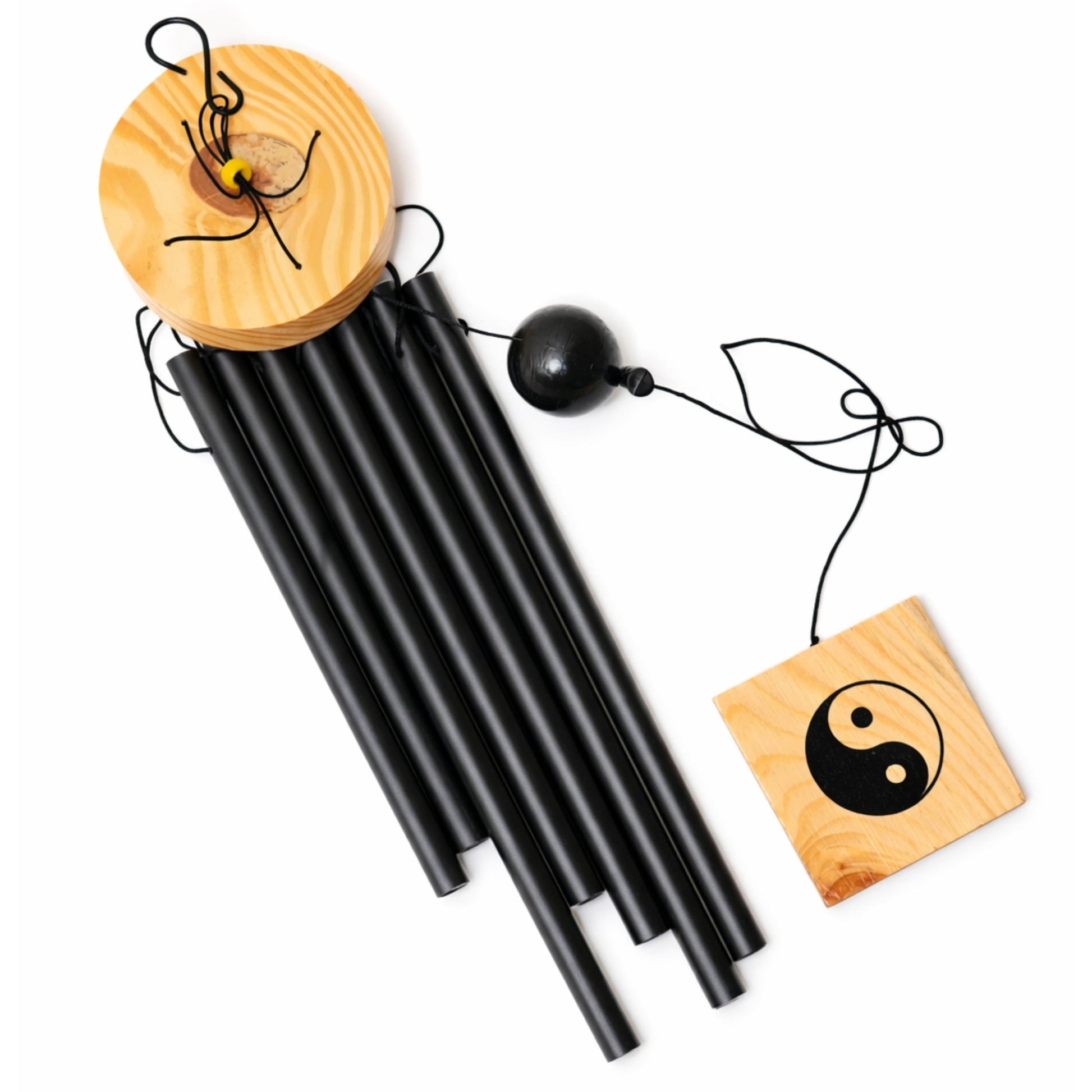 Feng Shui Metal Wind Chime Seven 7 Rods Pipes Windchime for Home Office Positive Energy for Balcony Bedroom Excellent Sound [29.5inch / 75cm, Black Colour] - plusvalueindia