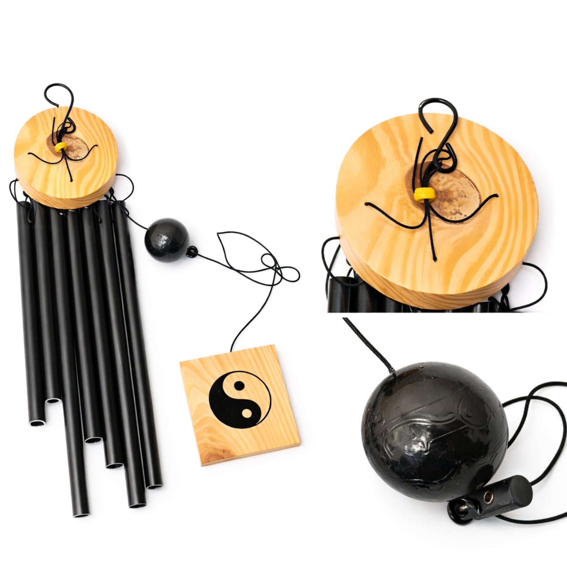 Feng Shui Metal Wind Chime Seven 7 Rods Pipes Windchime for Home Office Positive Energy for Balcony Bedroom Excellent Sound [29.5inch / 75cm, Black Colour] - plusvalueindia