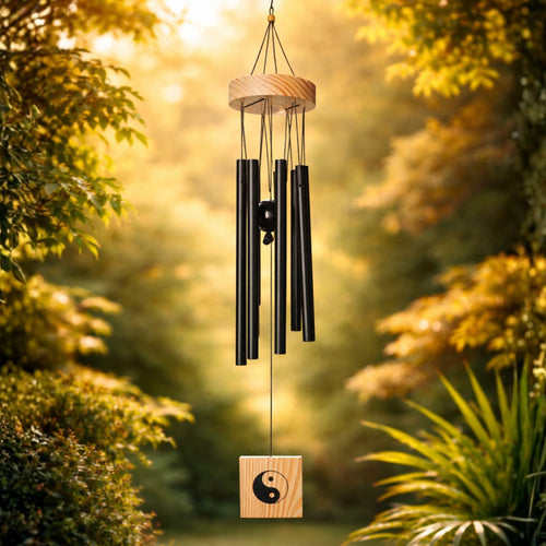 Feng Shui Metal Wind Chime Seven 7 Rods Pipes Windchime for Home Office Positive Energy for Balcony Bedroom Excellent Sound [29.5inch / 75cm, Black Colour]