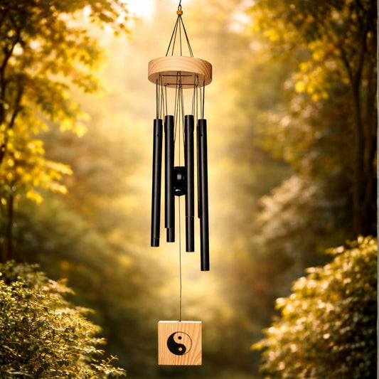 Feng Shui Metal Wind Chime Eight 8 Rods Pipes Windchime for Home Office Positive Energy for Balcony Bedroom Excellent Sound [29inch / 74cm, Black Colour]