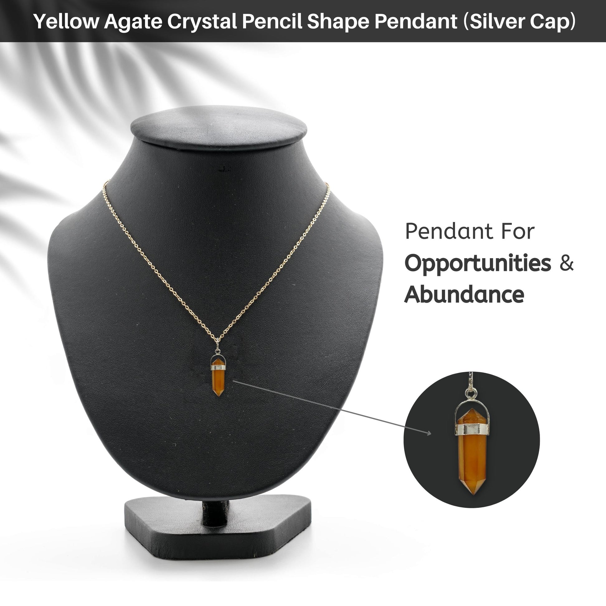 Yellow Agate Crystal Pencil Shape Pendant (Silver Cap)