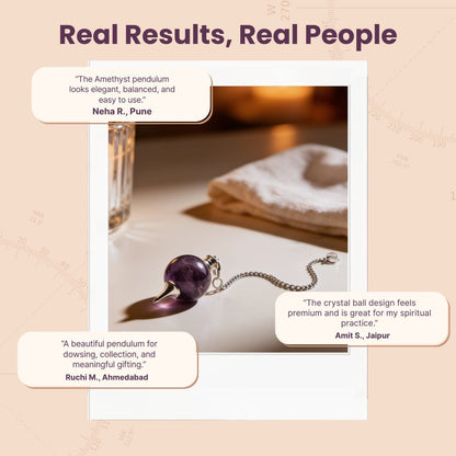Amethyst Crystal Ball Chain Dowsing Pendulum for Reiki, Chakra, Healing, Meditation (4 Charts, Jute Bag) - plusvalueindia
