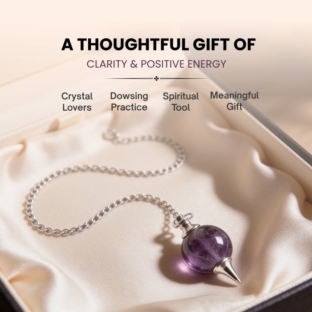 Amethyst Crystal Ball Chain Dowsing Pendulum for Reiki, Chakra, Healing, Meditation (4 Charts, Jute Bag) - plusvalueindia