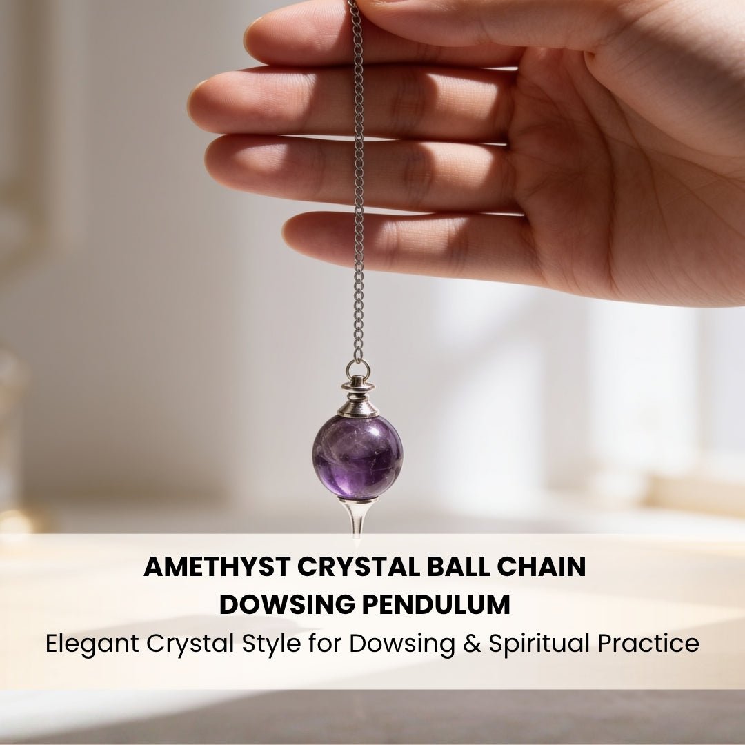 Amethyst Crystal Ball Chain Dowsing Pendulum for Reiki, Chakra, Healing, Meditation (4 Charts, Jute Bag) - plusvalueindia