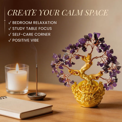 Amethyst Crystal Tree for Love, Peace & Good Sleep Showpiece for Bedroom, Study Table - plusvalueindia